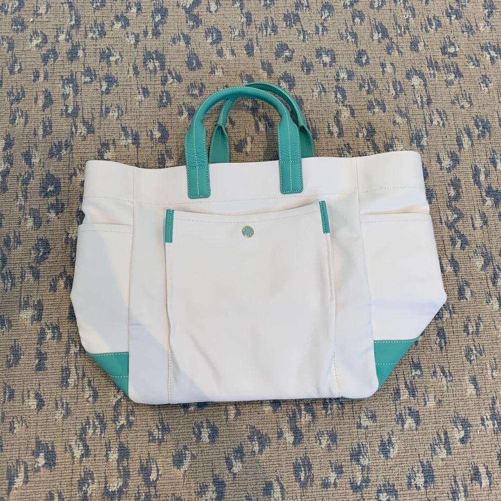 NWT Tiffany Canvas Tote Bag with Leather Trim